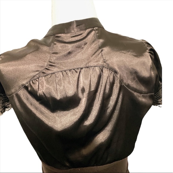 Twik chocolate brown collared wrap Y2K style dress - Picture 6 of 16